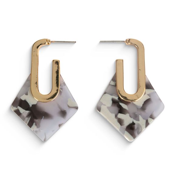 Earrings Pointy Marble Gold Black