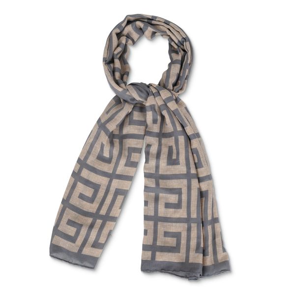 Scarf Maze Print Long Grey Natural