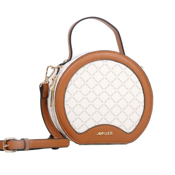 Handbag Puer Logo Round Crossbody Cream & Tan