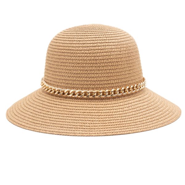 Hat Straw Cloche With Chain Natural
