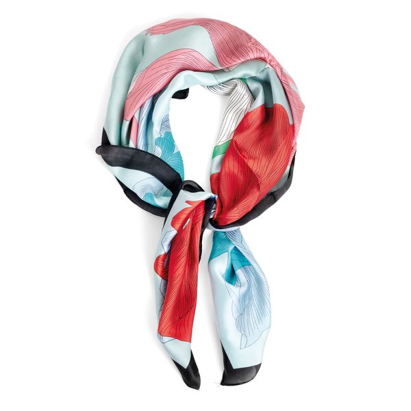 Scarf Neck Flower Border Print Satin Multi