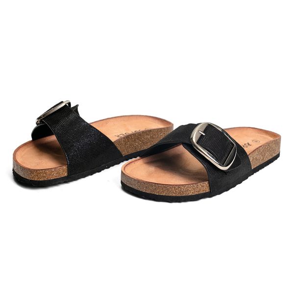 Shoes Luna Buckle Detail Flat Comfort Slides Black Size 6