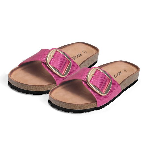 Shoes Luna Buckle Detail Flat Comfort Slides Pink Size 7