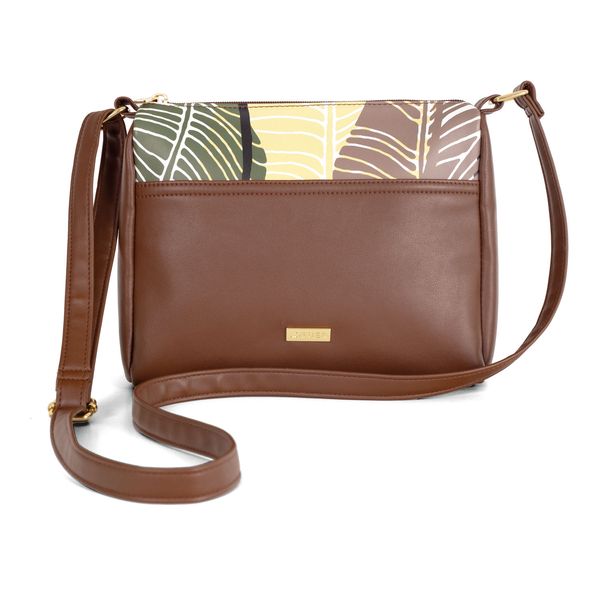 Handbag Kelsey Leaf Print PU Crossbody Multi/ Brown