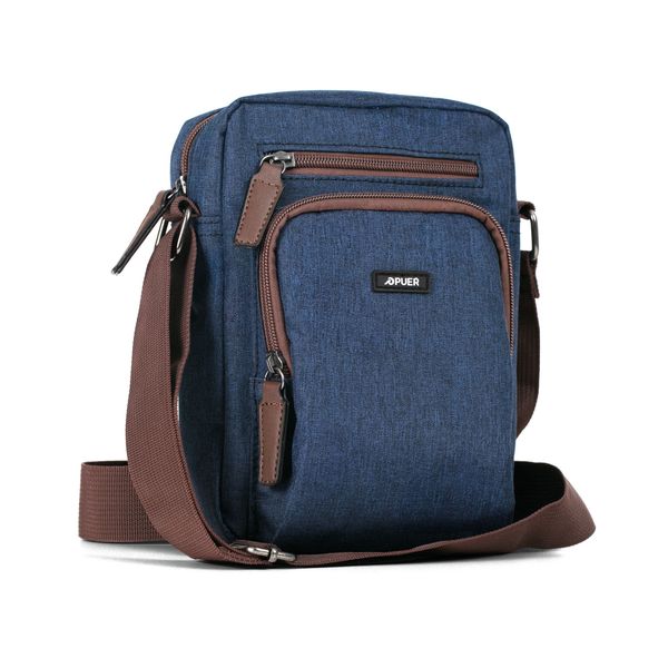 Mens Bag Everest Canvas And PU Messenger Navy Brown