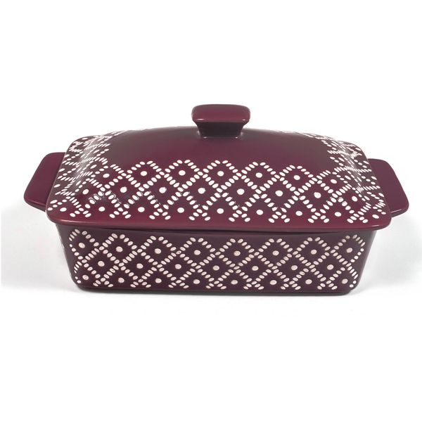 Cranberry Embossed 2lt Casserole Bowl with Lid