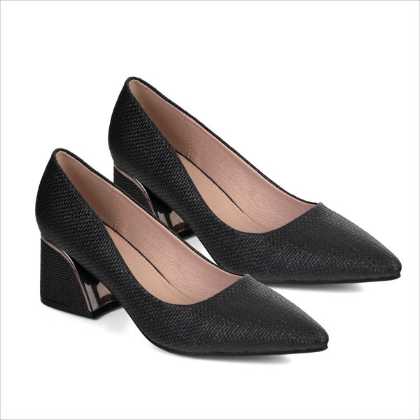 Shoes Serena Low Block Metal Trim Heel Black Size 3