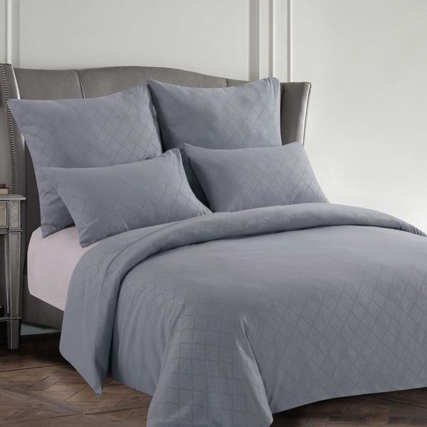 Diamond Grey Queen Duvet Set Embossed