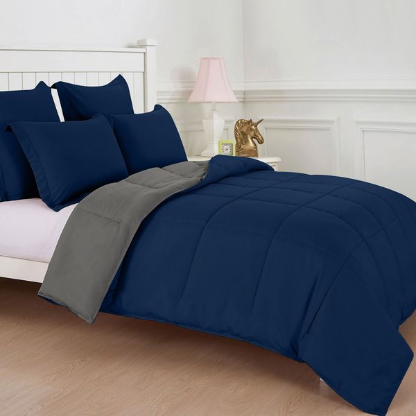 Dual Navy & Grey Double Comforter Set