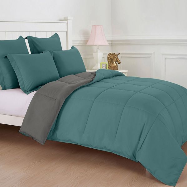 Dual Teal & Grey Double Comforter Set