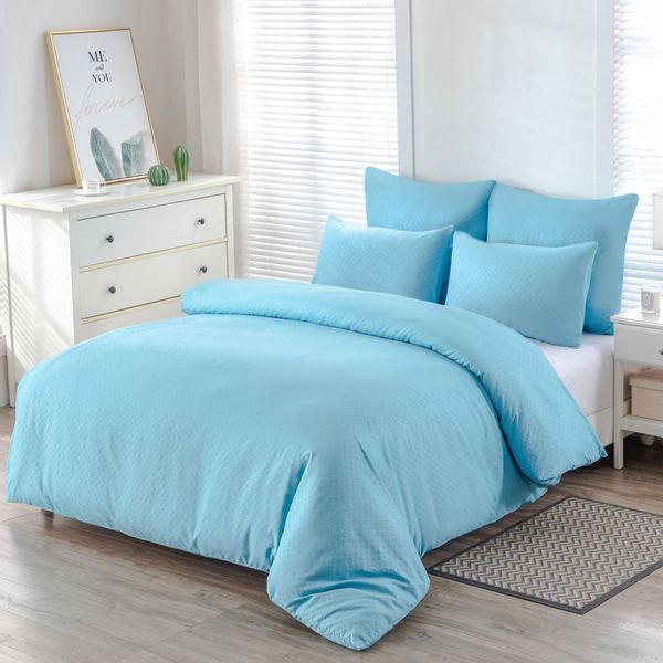 Trellis Embossed Light Blue Queen Duvet Set