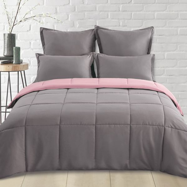 Pink & Light Grey Double Comforter Set