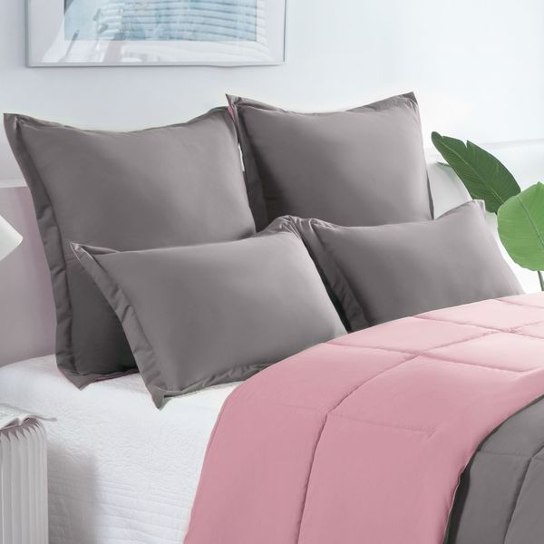 Pink & Light Grey Continental Pillowcases 2pc