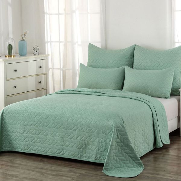 Willow Pastel Green Queen Quilt Set