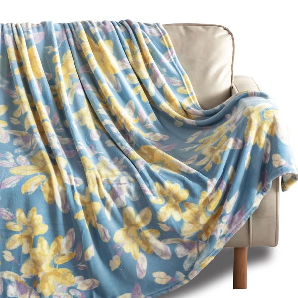 Floral Gold Blue Blanket