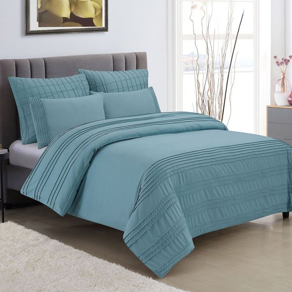 Grand Teal King Pintuck Duvet Set