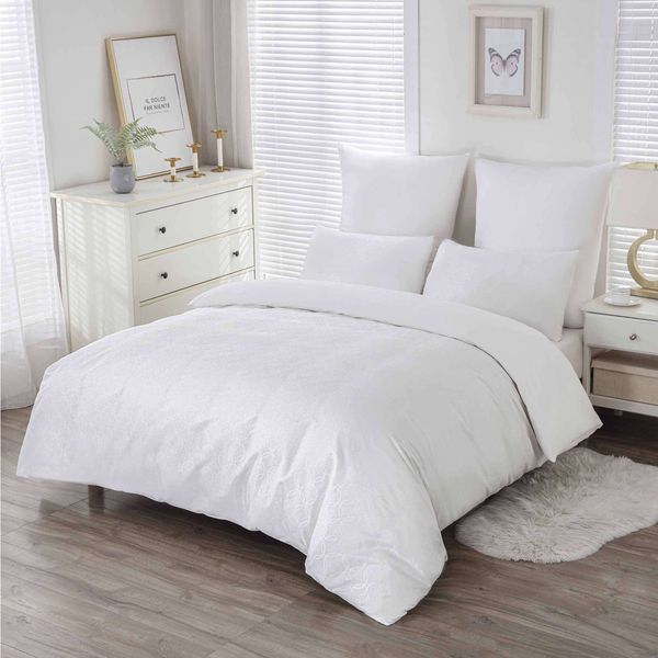 Owen Embossed White Queen Duvet Set