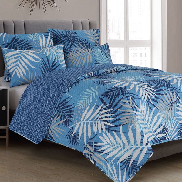 Blue Fern King Quilt Set