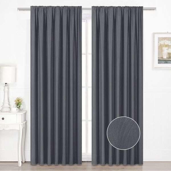 Embossed Swirl Dark Grey Blockout Taped curtain