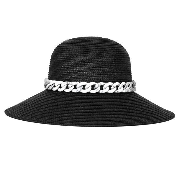 Hat Straw Cloche With Marble Chain Black