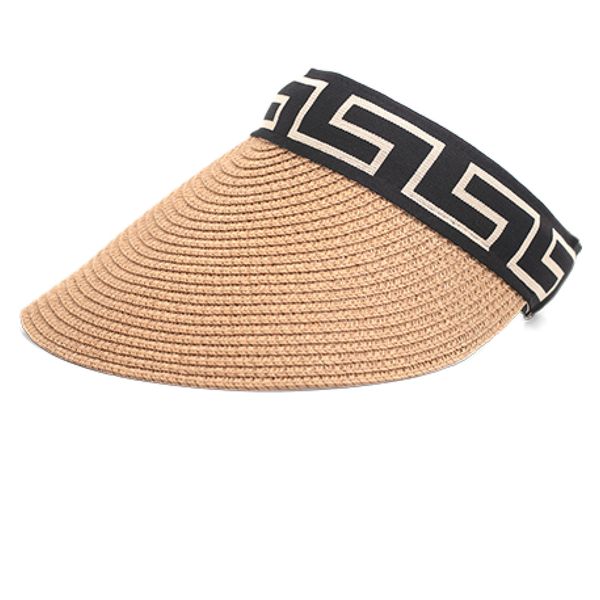 Hat Straw Print Trim Visor Natural