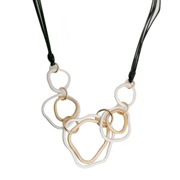 Necklace Hammered Multi Circle Matt Silver & Gold