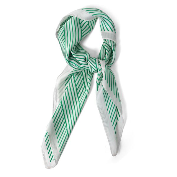 Scarf Line Print Sml Satin Neck Green