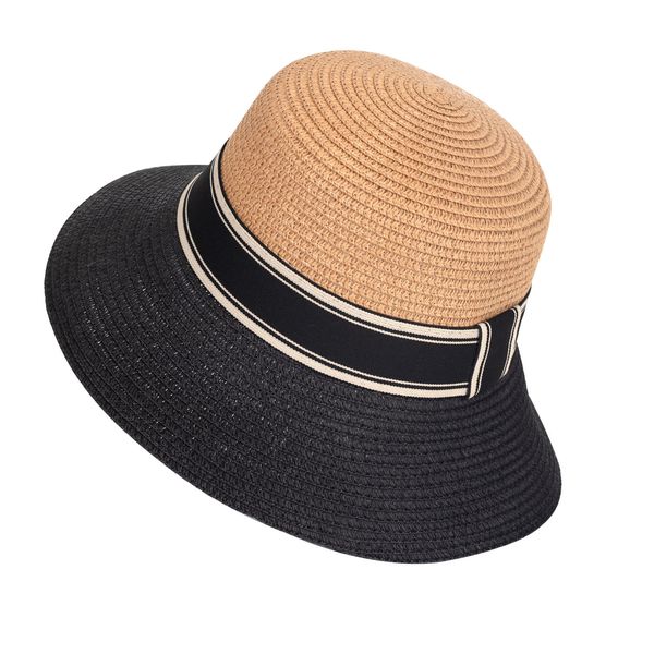 Hat 2 Tone Straw Cloche Natural Black