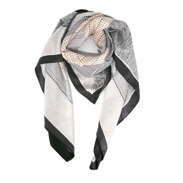 Scarf Multi Print Big Satin Neck Black Multi