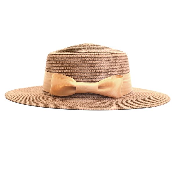 Hat Straw Boater with Bow Trim Natural
