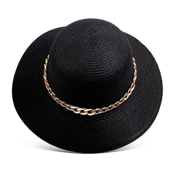 Hat Straw Chain Trim Cloche Black
