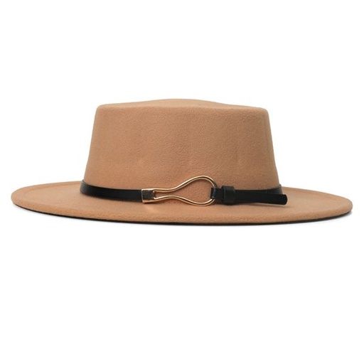 [10357] Hat Felt Boater with Gold Trim Tan