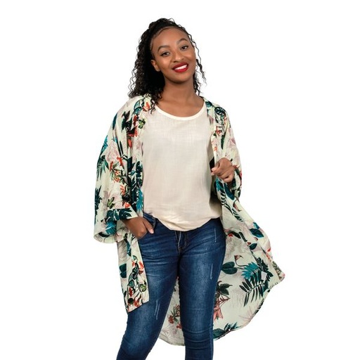 [8316] Kimono Tropical Print Blue Orange