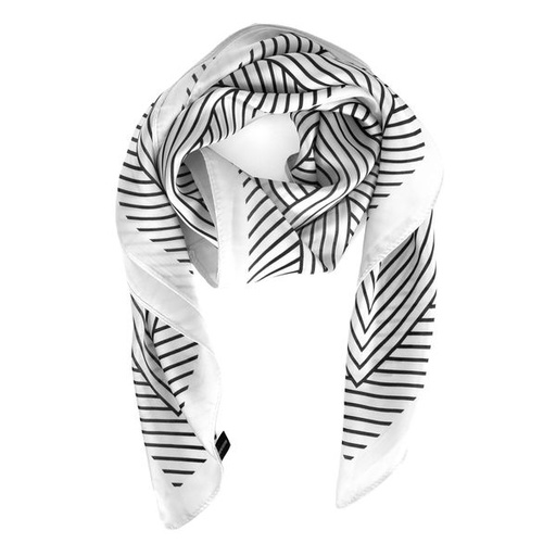 [11846] Scarf  Line Print Small Satin Neck Black White