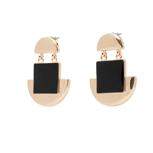 [10683] Earrings Square Statement Black