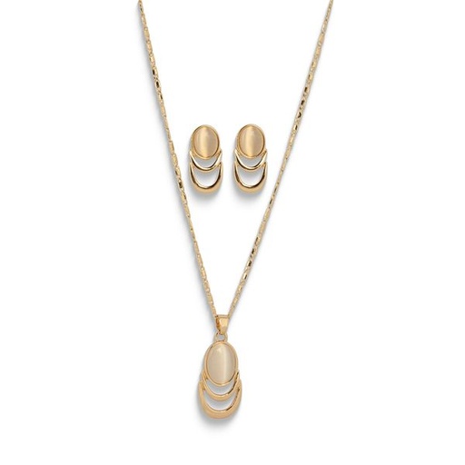[13988] Necklace And Earrings Pearl Layered Pendant Set Gold