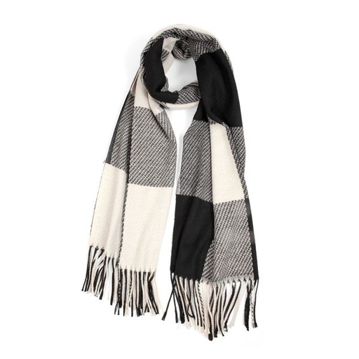 [9690] Scarf Check Print Tassel Knit Black Multi
