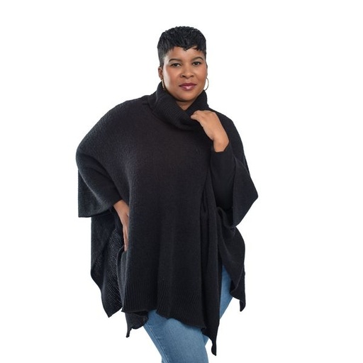 [9685] Scarf Turtle Neck  Poncho Black