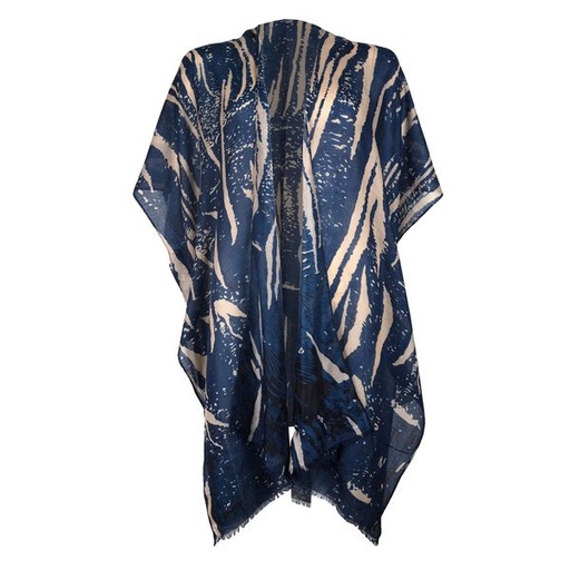 [10771] Summer Wrap Jaggered Print Mid Length Blue Beige