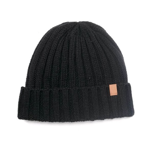 [7129] Beanie Ribbed Turn Up Black