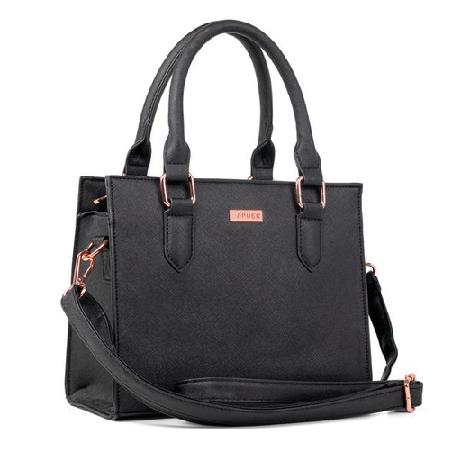 [14366] Handbag Sally Rose Gold Detail Crossbody Black
