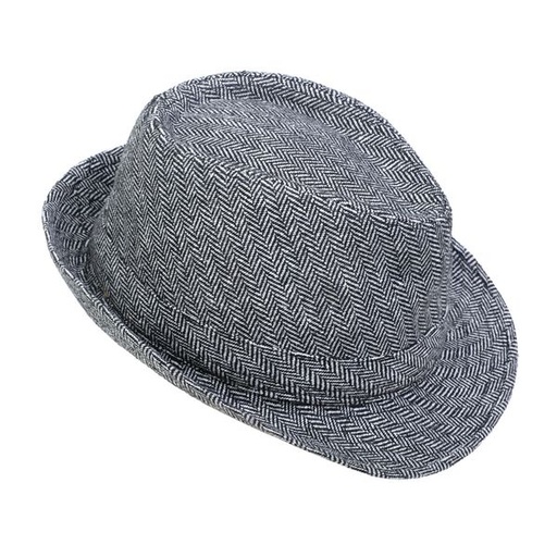 [6993] Hat Herringbone Fedora Black Grey