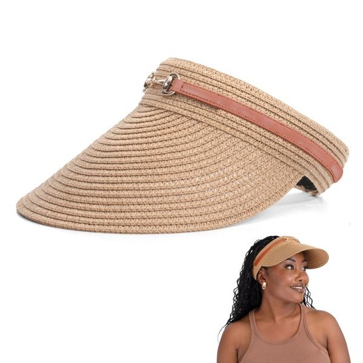 [14487] Hat Straw Link Trim Visor Natural