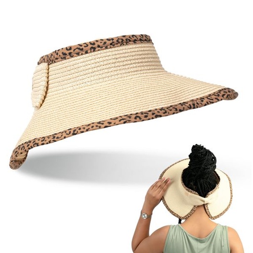 [2402] Hat Straw Open Top Widebrim with Bow Trim Natural Animal