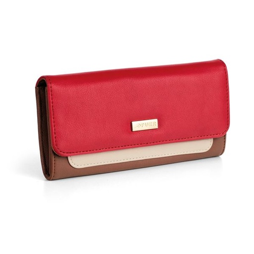 [12024] Purse Courtney Colourblock Clutch Red/ Beige/ Tan