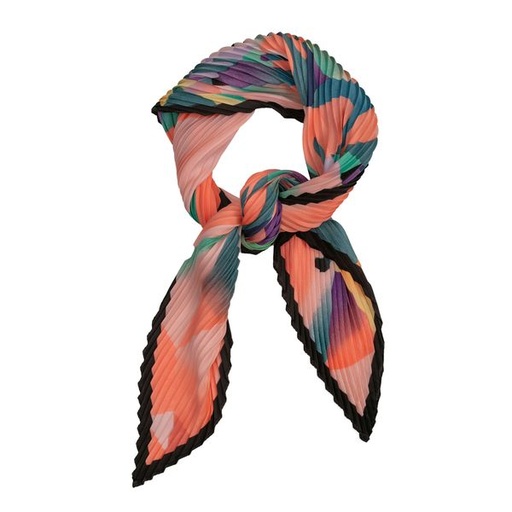 [6642] Scarf Neck Pleated Geometric Print Multi Color
