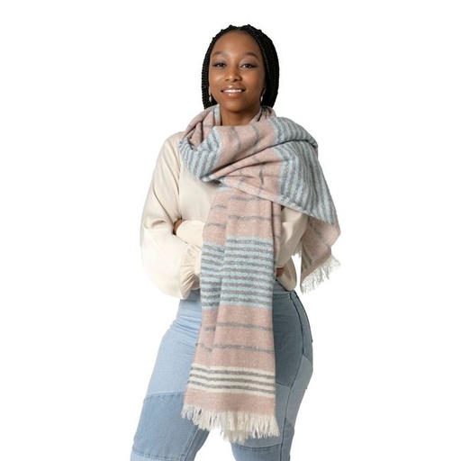 [1152] Scarf Striped Shawl Pink Blue