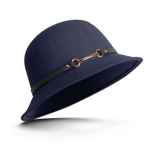 [15430] Hat Felt Cloche with Plate Link Trim Navy