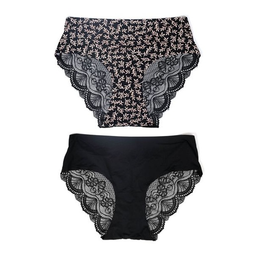 [1430] Hipster Panties Lace Black & Print L