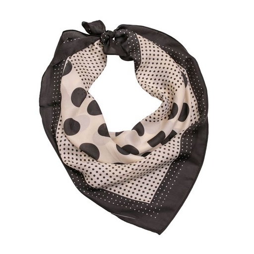 [6640] Scarf Neck Multi Polka Dot Print Black Cream